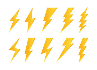 Set lightning bolt icons, Thunderbolt flat style, yellow flash thunder symbols , electric thunderbolt, lighting, electric charge icon for apps and websites	
