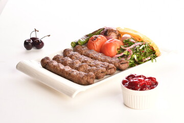 Kebab, traditional Turkish, Greek meat food, isolated on white background