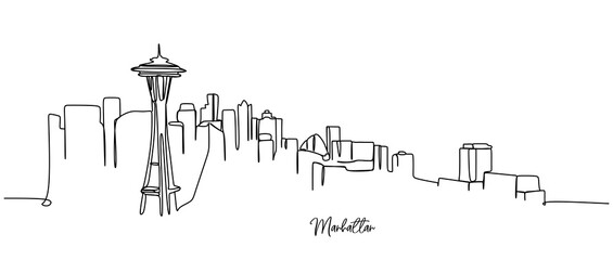 Manhattan skyline - Continuous one line drawing