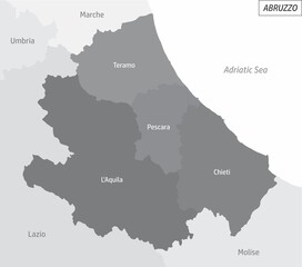 The Abruzzo region grayscale map with labels, Italy