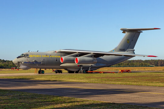 Ukrainian Air Force Ilyushin IL-76 transport plane in the tarmac of Kleine-Brogel Airbase. Belgium - September 14, 2019