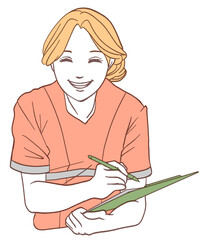 ヒアリングするサロンスタッフ（シンプルカラーバージョン）