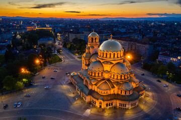 Aerial view of Alexander Nevski cathedral in Sofia, Bulgaria