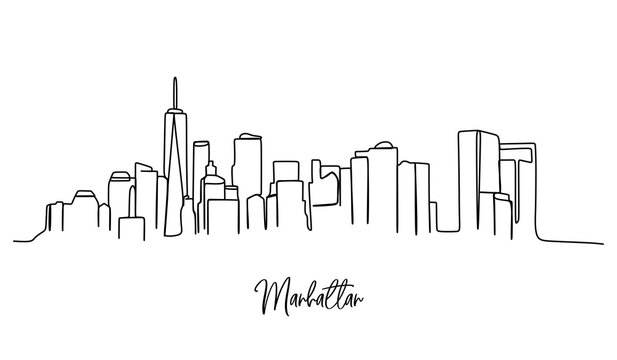 Manhattan skyline - Continuous one line drawing