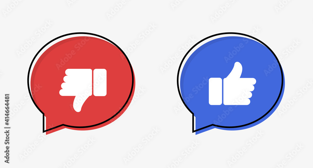 Poster Like and dislike icons in speech bubbles, Thumb up and thump down buttons