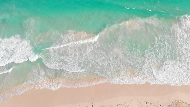 4K Aerial view top view drone move Beautiful topical beach with white sand. Top view empty and clean beach.