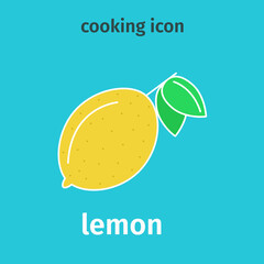 Lemon simple colored line icon. Food vector illustration. Yellow lemon with leaves