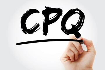 CPQ - Configure Price Quote acronym with marker, business concept background