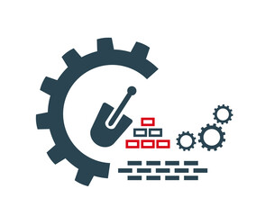 Vector illustration of the logo, construction site icon, land works. A shovel.