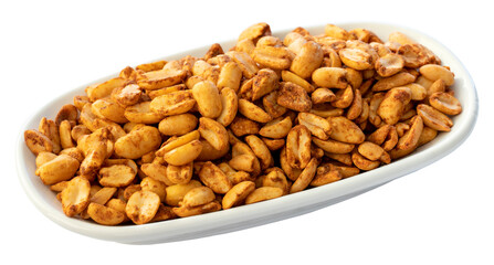 Peanuts with hot sauce isolated on white background