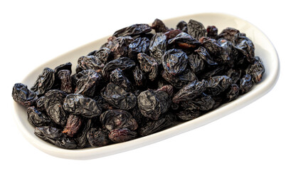 black raisins isolated on white background