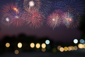 Fototapeta premium colorful fireworks with bokeh
