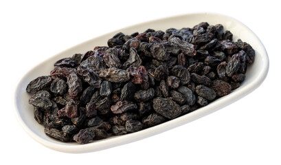 black raisins isolated on white background