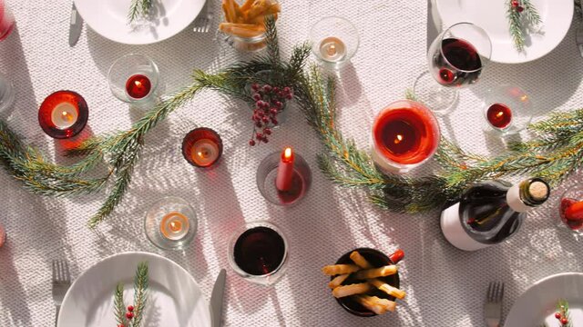 winter holidays, dinner party and celebration concept - christmas table serving at home