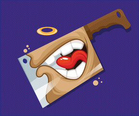 Knife with screaming face. Sticker. Patch. Apparel.Vector illustration for t shirt design.