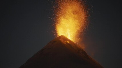 The stunning eruption of the Fuego volcano during night time in Guatemala - Powered by Adobe