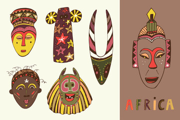 African masks vector illustrations set