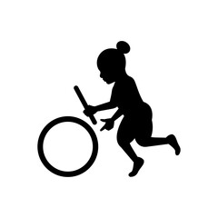 black silhouette design with isolated white background of people boy playing hit wheel