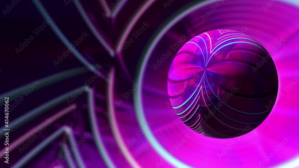 Poster beautiful abstract pink blue circle rotation seamless background. 4k looped 3d animation of futurist