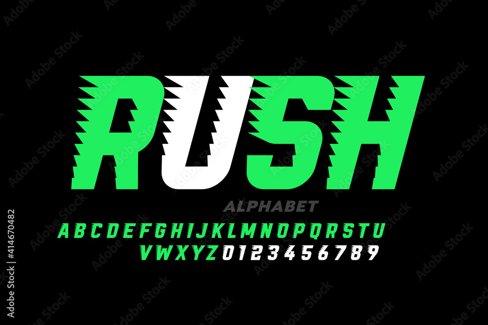 Poster speed style font design, alphabet and numbers