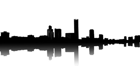 Silhouette of a modern city and skyscraper on white background