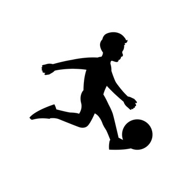 black silhouette design with isolated white background of boyboy playing football