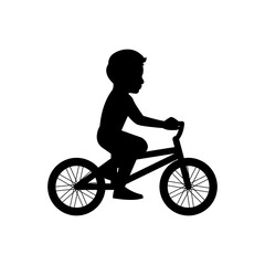 Fototapeta na wymiar black silhouette design with isolated white background of boy cycling