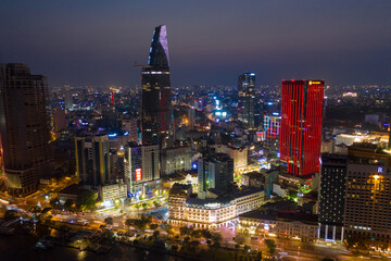 Beautiful night city, cityscape of Ho Chi Minh city, Vietnam