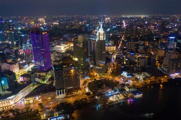 Beautiful night city, cityscape of Ho Chi Minh city, Vietnam