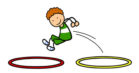 Junge hüpft durch Gymnastikreifen beim Kinderturnen © Robert Kneschke