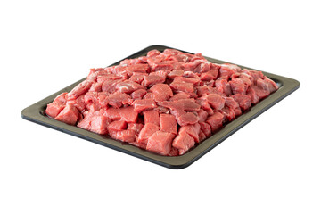 Raw Beef cubes isolated on white background