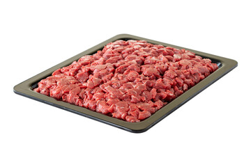 Raw Beef cubes isolated on white background