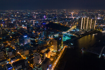 Obraz premium Beautiful night city, cityscape of Ho Chi Minh city, Vietnam