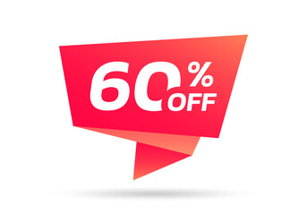 60% sale or discount tag, sticker or origami label. 60 percent price off badge. Promotion, ad banner, promo coupon design element. Vector illustration.