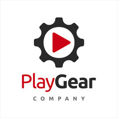 gear engineering with Play button icon logo design template vector