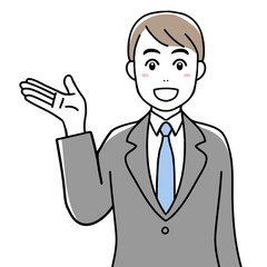 A facial expression of a man in suit (Smiling)