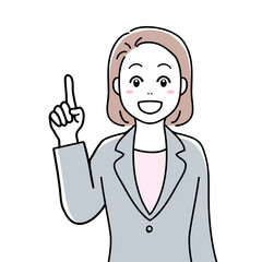 A facial expression of a woman in suit (Talking in smile)