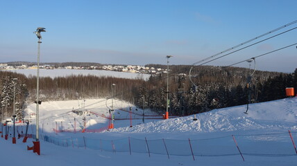drag lift cables at ski resort in winter