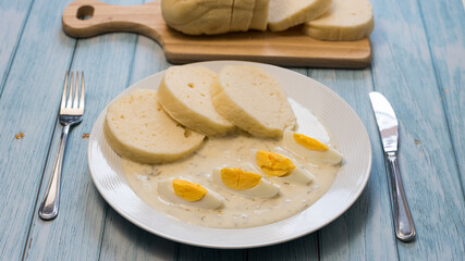 traditional Czech dill sauce with dumplings, Czech austrian cuisine