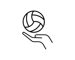 Fototapeta premium Volleyball ball icon with hand. Outline volleyball ball vector icon for web design isolated on white background