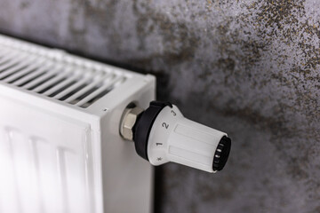 The battery is hanging on the wall. Heating in an apartment, at home. Heating prices.