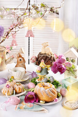 traditional Easter variety of cakes on festive table