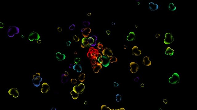 Colourful heart bubbles motion graphics with green screen background