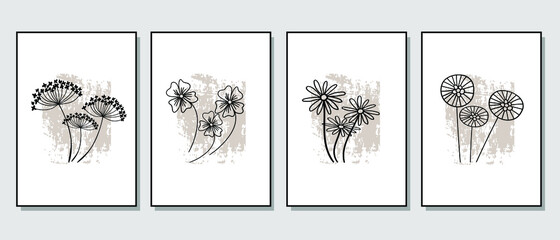 Set of creative minimalist hand drawn illustrations for wall decoration, postcard or brochure cover design. Hand draw vector design elements. Vector EPS10.