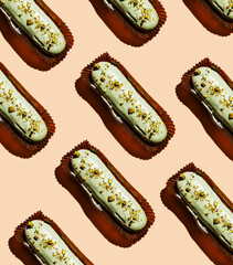 Pistachio Eclair on pink background Pattern