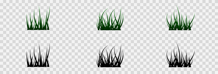 Vector set of grass, lawn. Bunches of grass png, lawn png. Young green grass.