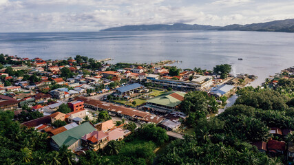Amazing and Stunning Drone Aerial Shot of a Small Village Town with a Seaview in the Philippines. Countryside Village Town