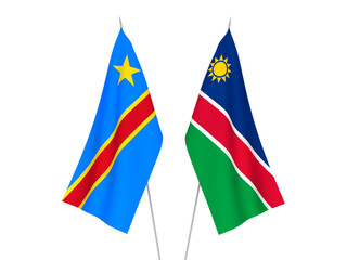 National fabric flags of Democratic Republic of the Congo and Republic of Namibia isolated on white background. 3d rendering illustration.