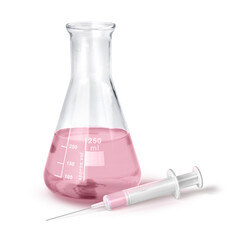 Laboratory glass beaker and vaccination syringe