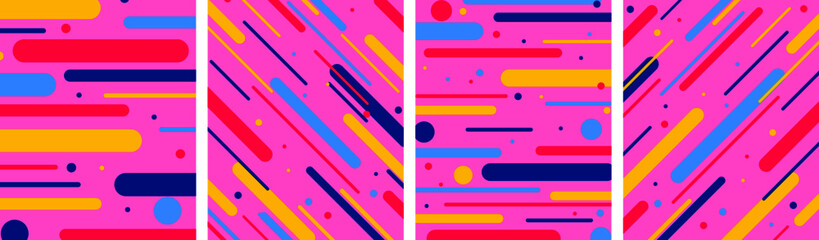 Obraz premium Abstract geometric colorful pattern. Multicolor bright pop art colors background design. Vector illustration creative cover set